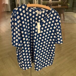 Chico's Royal Blue and White Polka Dot V-Neck Cotton Top Size 3=16
